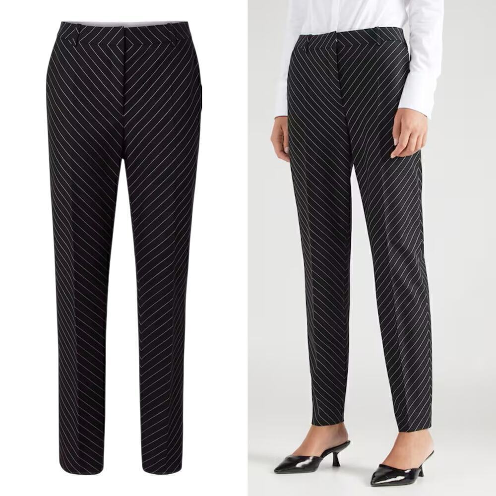 Boss Tamata1 Pant Striped Regular Pleated Tapered Wool Blend Black & White 0